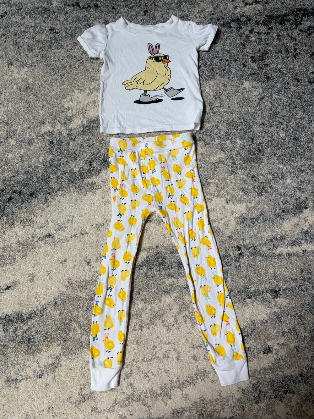 Kids White Pajama Set with Yellow Chick Print